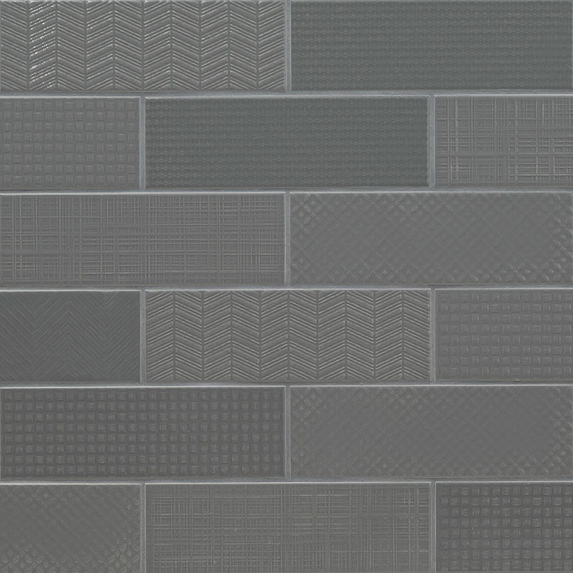 4x12 Urbano Grid Linear Solid-Color Glossy Smooth Ceramic Tile Dark Gray