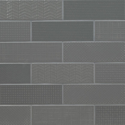 4x12 Urbano Grid Linear Solid-Color Glossy Smooth Ceramic Tile Dark Gray