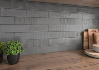 Dark Gray - 4x12 Urbano Grid Linear Solid-Color Glossy Smooth Ceramic Tile