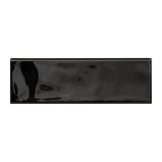 4x12 Urbano Bullnose Solid-Color Glossy Smooth Ceramic Tile Black