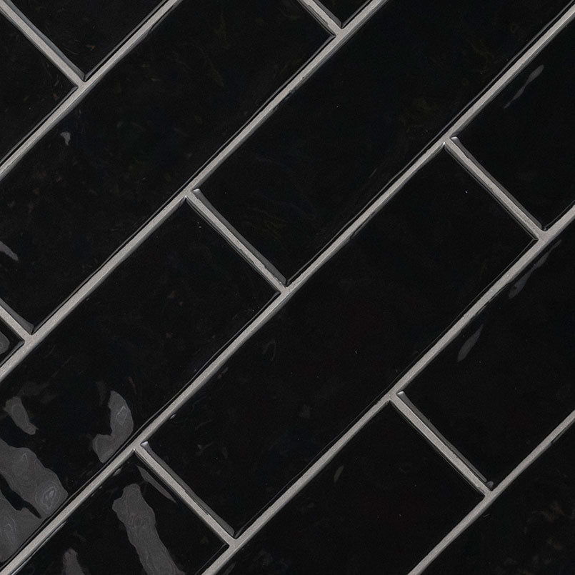4x12 Urbano Solid-Color Glossy Smooth Ceramic Tile Black