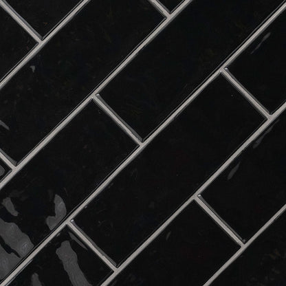 4x12 Urbano Solid-Color Glossy Smooth Ceramic Tile Black