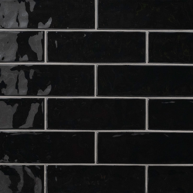 4x12 Urbano Solid-Color Glossy Smooth Ceramic Tile Black