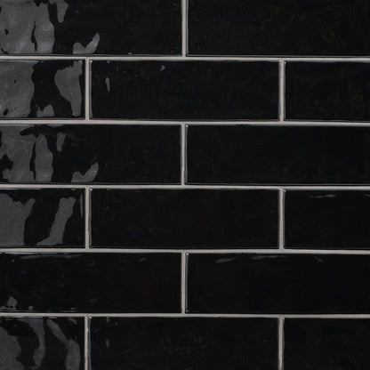 4x12 Urbano Solid-Color Glossy Smooth Ceramic Tile Black