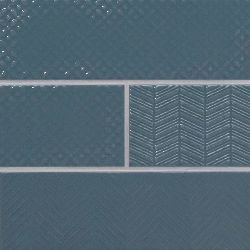 4x12 Urbano Grid Linear Solid-Color Glossy Smooth Ceramic Tile Dark Blue