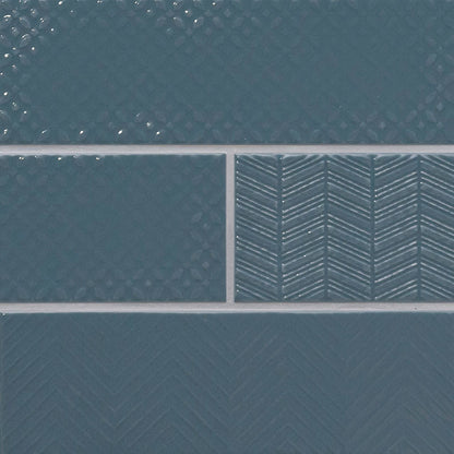 4x12 Urbano Grid Linear Solid-Color Glossy Smooth Ceramic Tile Dark Blue