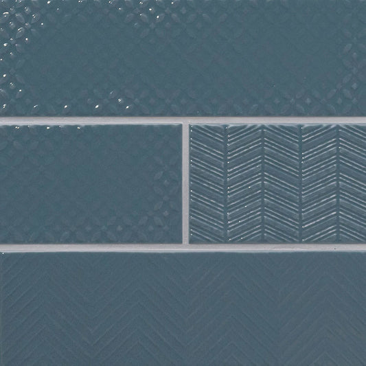 4x12 Urbano Grid Linear Solid-Color Glossy Smooth Ceramic Tile Dark Blue