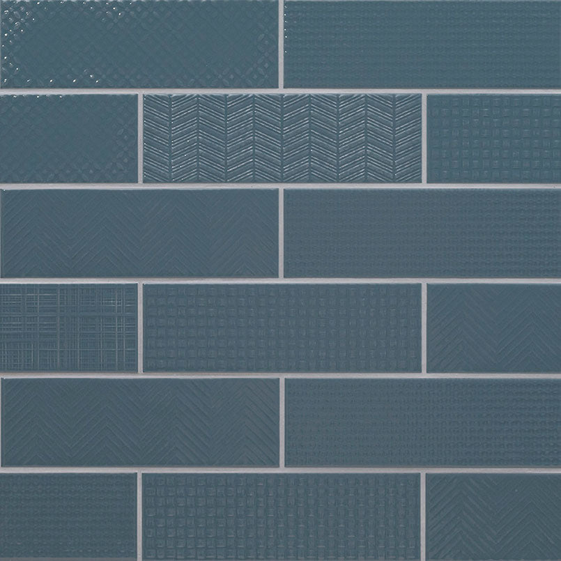 4x12 Urbano Grid Linear Solid-Color Glossy Smooth Ceramic Tile Dark Blue