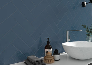 Dark Blue - 4x12 Urbano Grid Linear Solid-Color Glossy Smooth Ceramic Tile