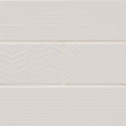 4x12 Urbano Grid Linear Solid-Color Glossy Smooth Ceramic Tile Beige White