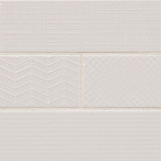 4x12 Urbano Grid Linear Solid-Color Glossy Smooth Ceramic Tile Beige White