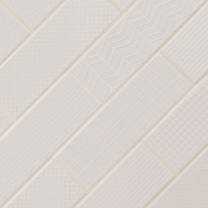 4x12 Urbano Grid Linear Solid-Color Glossy Smooth Ceramic Tile Beige White