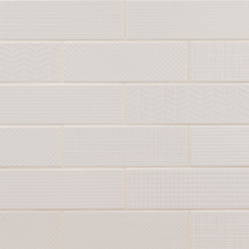 4x12 Urbano Grid Linear Solid-Color Glossy Smooth Ceramic Tile Beige White