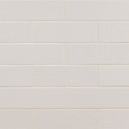 4x12 Urbano Grid Linear Solid-Color Glossy Smooth Ceramic Tile Beige White