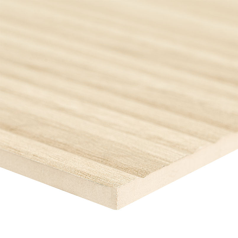 16x48 Urbanslat Mosaic Wood-Look Matte 3D Geometric Fluted Ceramic Tile Beige Cream