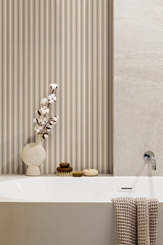 Cream Beige - 16x48 Urbanslat Mosaic Natural Matte 3D Geometric Line-Relief Ceramic Tile