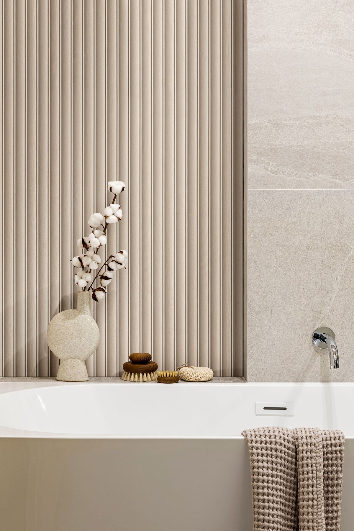 16x48 Urbanslat Mosaic Wood-Look Matte 3D Geometric Line-Relief Ceramic Tile Cream Beige