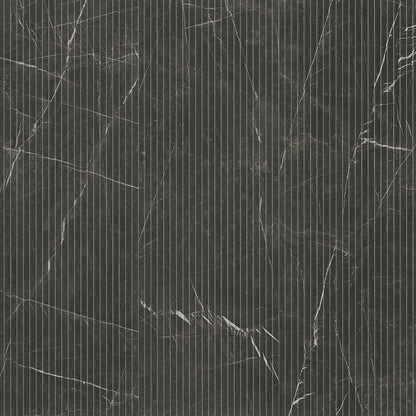 16x48 Urbanslat Mosaic Wood-Look Matte 3D Geometric Line-Relief Ceramic Tile Black Marble