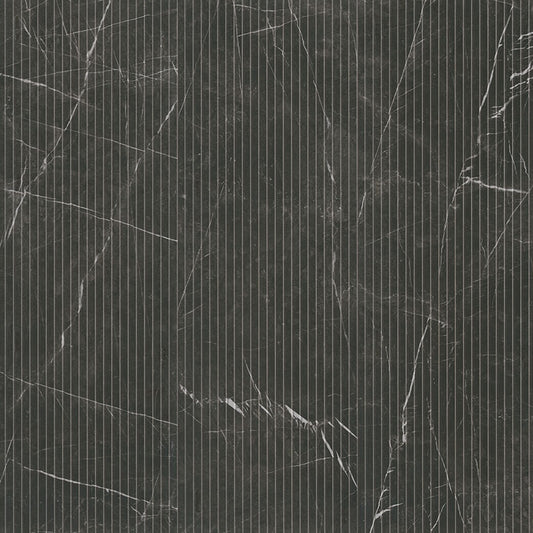 16x48 Urbanslat Mosaic Wood-Look Matte 3D Geometric Line-Relief Ceramic Tile Black Marble