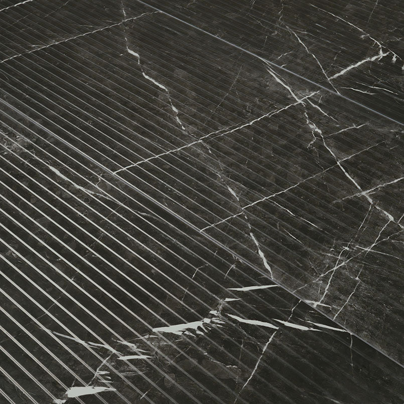 16x48 Urbanslat Mosaic Wood-Look Matte 3D Geometric Line-Relief Ceramic Tile Black Marble