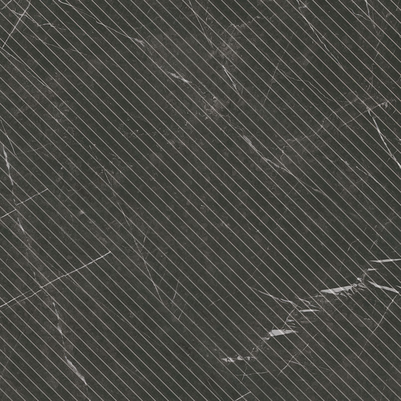 16x48 Urbanslat Mosaic Wood-Look Matte 3D Geometric Line-Relief Ceramic Tile Black Marble