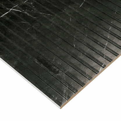 16x48 Urbanslat Mosaic Wood-Look Matte 3D Geometric Line-Relief Ceramic Tile Black Marble