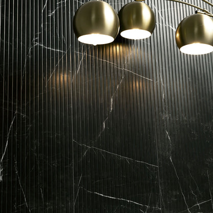 16x48 Urbanslat Mosaic Wood-Look Matte 3D Geometric Line-Relief Ceramic Tile Black Marble