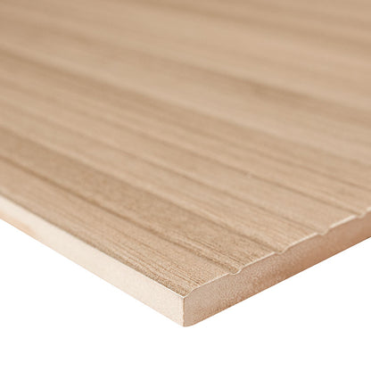 16x48 Urbanslat Mosaic Wood-Look Matte 3D Geometric Line-Relief Ceramic Tile Light Beige