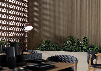 16x48 Urbanslat Mosaic Wood-Look Matte 3D Geometric Line-Relief Ceramic Tile Dark Brown