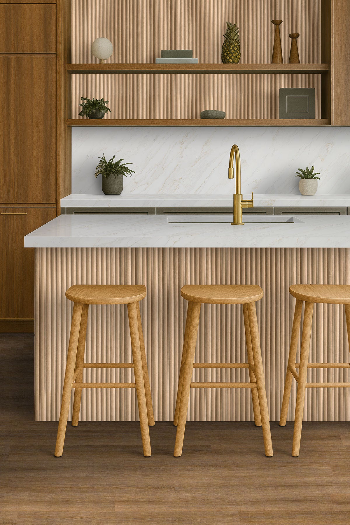 16x48 Urbanslat Mosaic Wood-Look Matte 3D Geometric Line-Relief Ceramic Tile Warm Beige