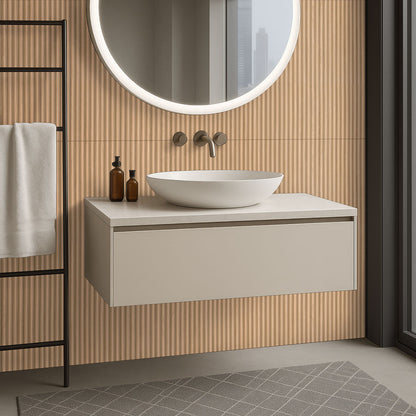 16x48 Urbanslat Mosaic Wood-Look Matte 3D Geometric Line-Relief Ceramic Tile Warm Beige