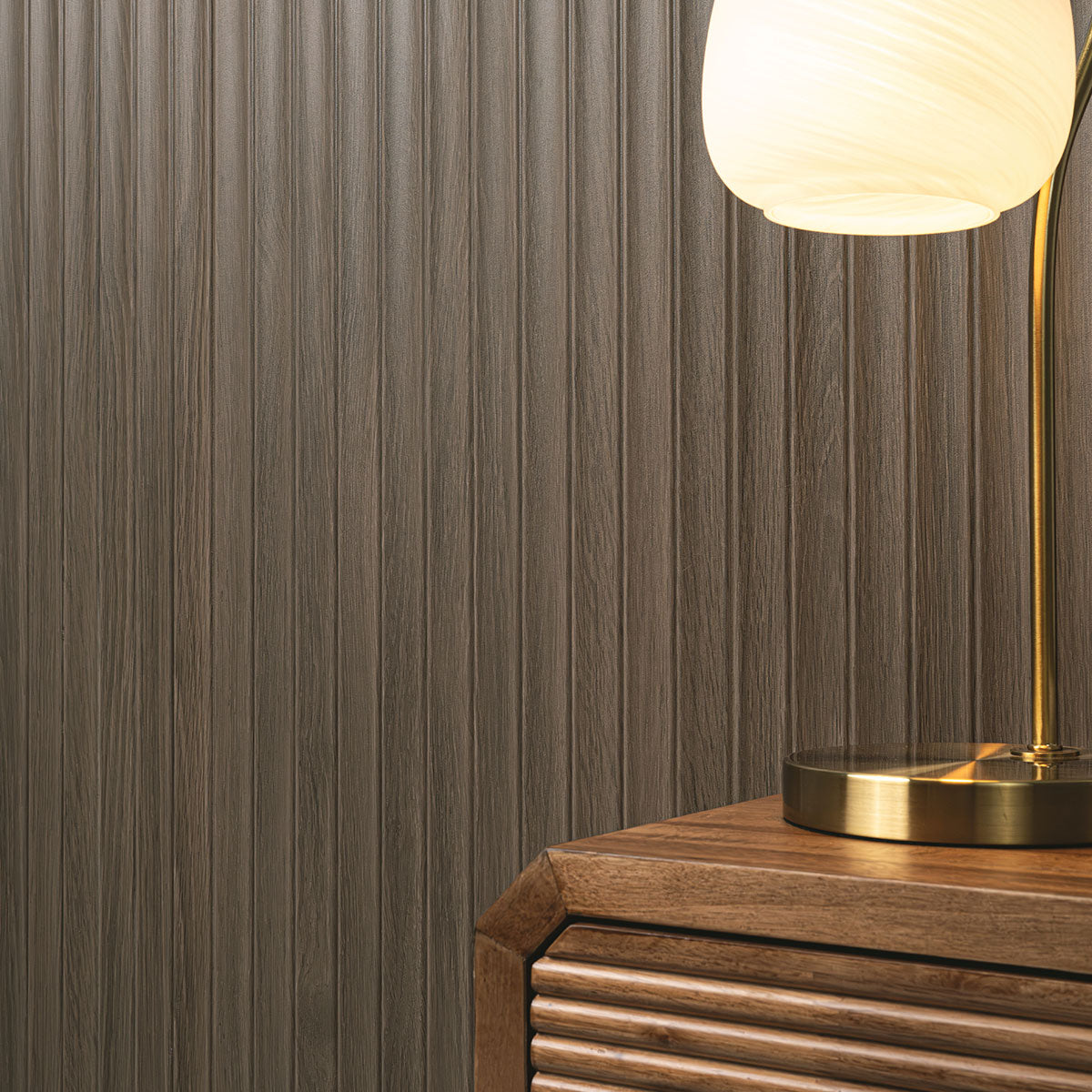 16x48 Urbanslat Mosaic Wood-Look Matte 3D Geometric Line-Relief Ceramic Tile Walnut Brown