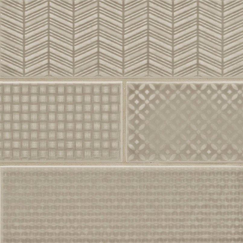 4x12 Urbano Grid Linear Solid-Color Glossy Smooth Ceramic Tile Beige