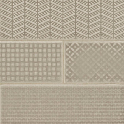 4x12 Urbano Grid Linear Solid-Color Glossy Smooth Ceramic Tile Beige