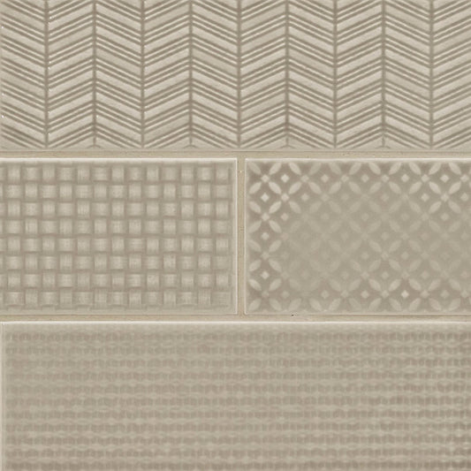 4x12 Urbano Grid Linear Solid-Color Glossy Smooth Ceramic Tile Beige