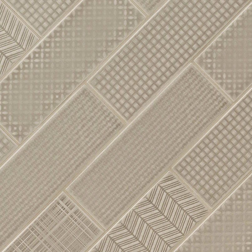 4x12 Urbano Grid Linear Solid-Color Glossy Smooth Ceramic Tile Beige