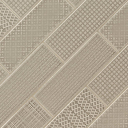 4x12 Urbano Grid Linear Solid-Color Glossy Smooth Ceramic Tile Beige