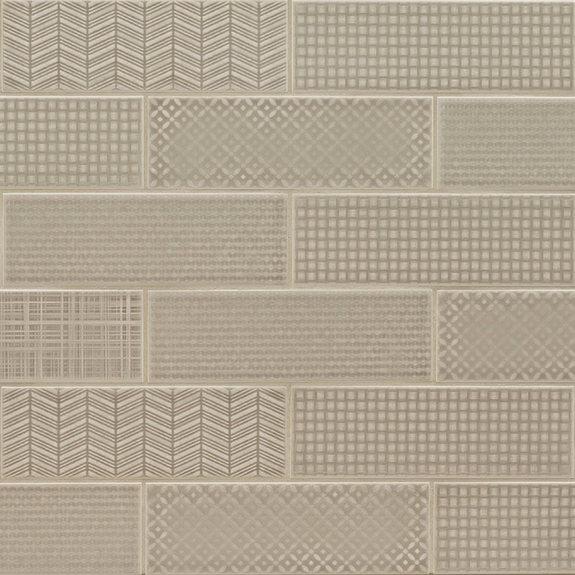 4x12 Urbano Grid Linear Solid-Color Glossy Smooth Ceramic Tile Beige