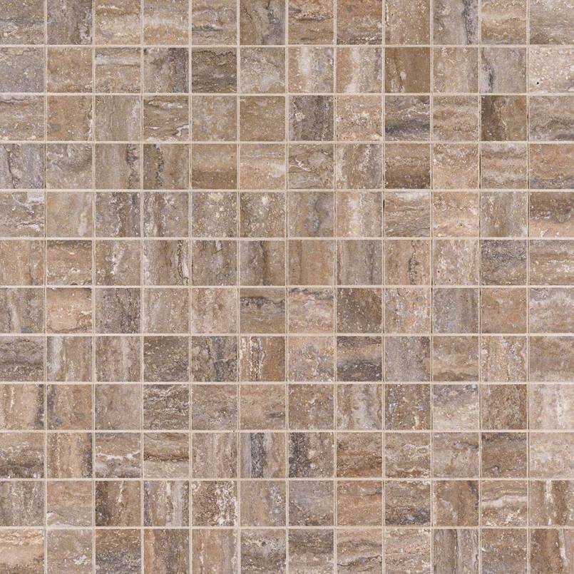 2x2 Veneto Mosaic Travertine-Look Matte Textured Porcelain Tile Brown Taupe