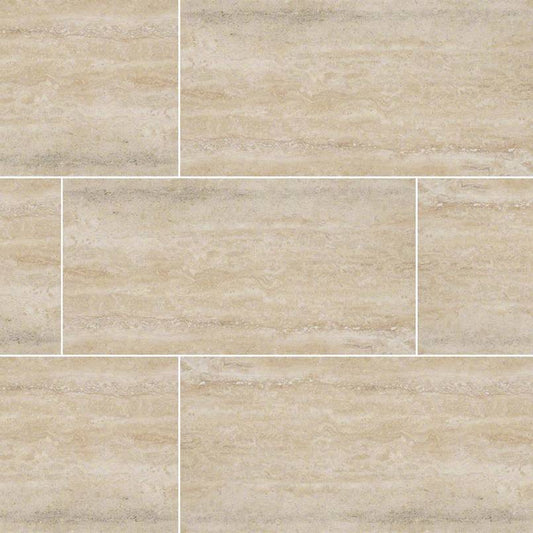 12x24 Veneto Travertine-Look Matte Textured Porcelain Tile Sand Beige