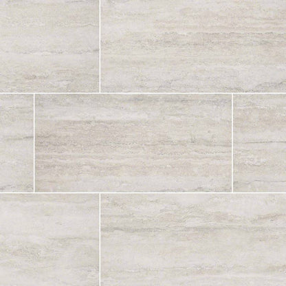 12x24 Veneto Travertine-Look Matte Textured Porcelain Tile Light Cream