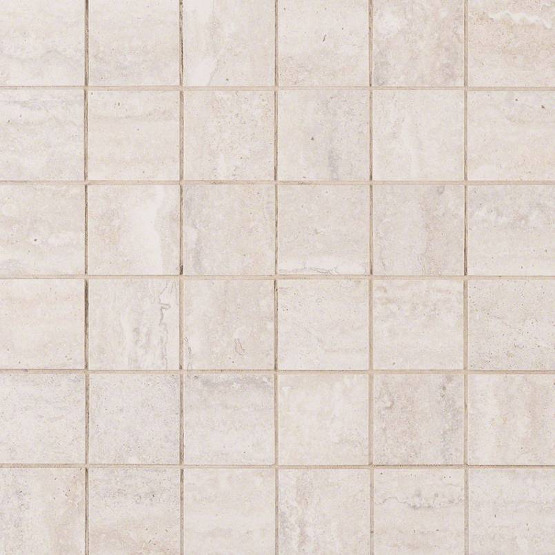 2x2 Veneto Mosaic Travertine-Look Matte Textured Porcelain Tile Light Cream
