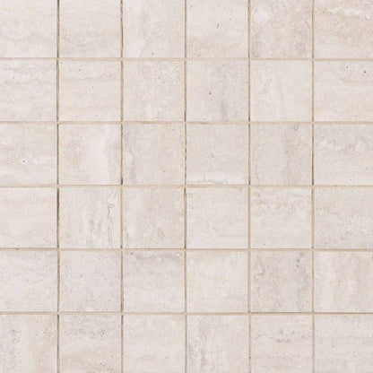 2x2 Veneto Mosaic Travertine-Look Matte Textured Porcelain Tile Light Cream
