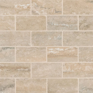 Sand Beige - 2x4 Veneto Mosaic Travertine-Look Polished Textured Porcelain Tile