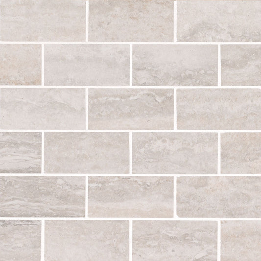 2x4 Veneto Mosaic Travertine-Look Polished Textured Porcelain Tile Light Cream
