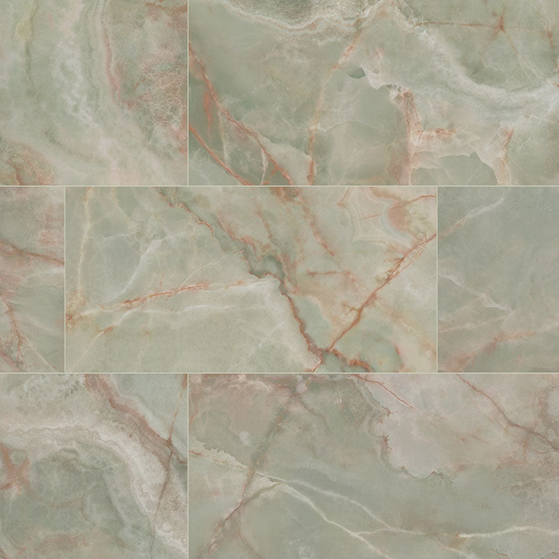 24x48 Verde Vivo Onyx-Look Polished Smooth Porcelain Tile Mint Onyx