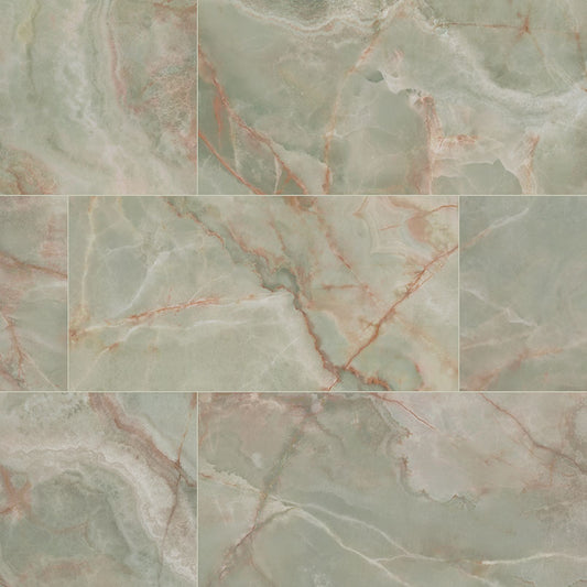 24x48 Verde Vivo Onyx-Look Polished Smooth Porcelain Tile Mint Onyx
