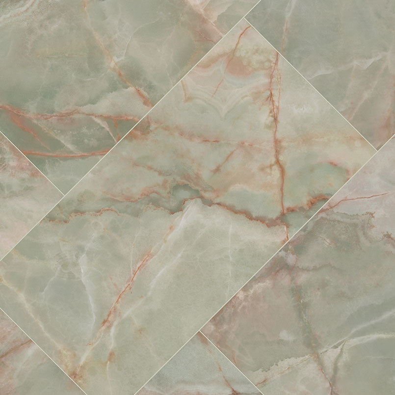 24x48 Verde Vivo Onyx-Look Polished Smooth Porcelain Tile Mint Onyx