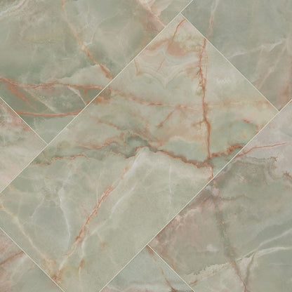 24x48 Verde Vivo Onyx-Look Polished Smooth Porcelain Tile Mint Onyx