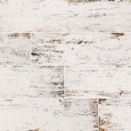 8x36 Vintage Wood-Look Matte Textured Porcelain Tile Rustic White